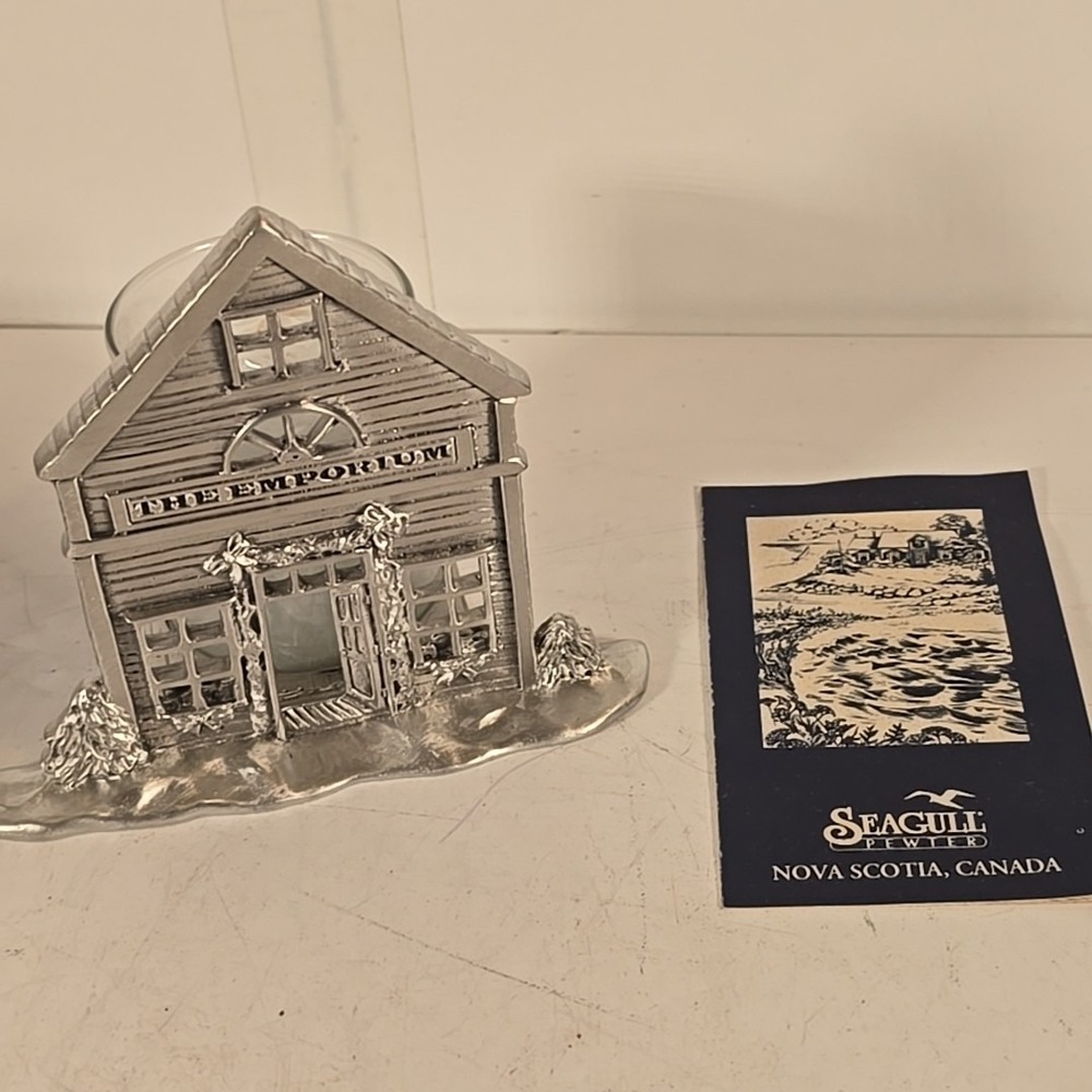 1990 Seagull Pewter Canada House The Emporium Candle Holder‎ With Candle